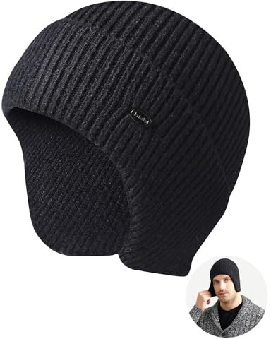 GEEKEO Mütze mit Ohrenschutz Herren Winter, Wintermütze Atmungsaktiv Strickmütze Elastisch Winter Warme Mützen, Weich Sportmütze Skimütze für Herren und Damen Outdoor