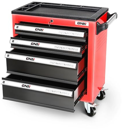 DNA Motoring 4-Drawer Rolling Tools Chest, Rolling Tool Storage Cabinet, Heavy Duty Mechanic Tool Cart, Trolley Organizer for Garage, Warehouse, Workshop, Red, TOOLS-00401