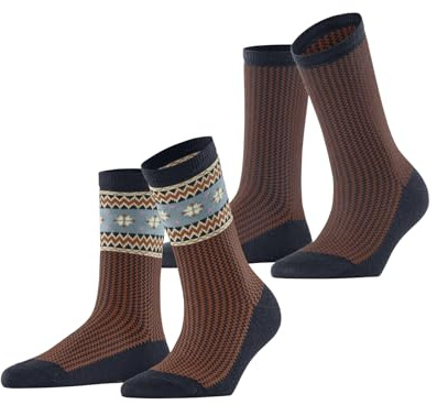 ESPRIT Women's Scandi Multipack W So Cotton Wool Patterned 2 Pairs Socks, Blue Marine 6120, 2.5-5