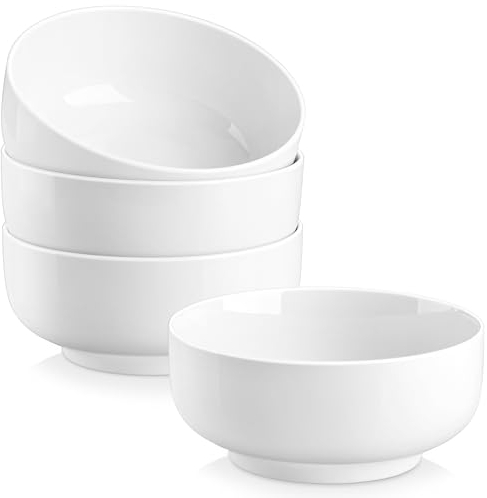 MALACASA Serie Regular, 4-teilig Müslischalen Set, 800ml Suppenschalen, Porzellan Müslischale Groß, Suppenschalen mit Breitem Durchmesser, Schüssel Set aus keramik, Ramen Schüssel, Weiß