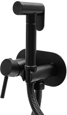 Bidet Spruzzatore manuale per WC, doccetta per WC, set di rubinetti, bidet caldo e freddo, set per WC, montaggio a parete, filettatura G1/2, dimensioni 135 x 70 mm (nero)