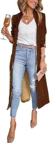 Suncadmious Chaqueta de Terciopelo para Mujer (Marrón,XL)