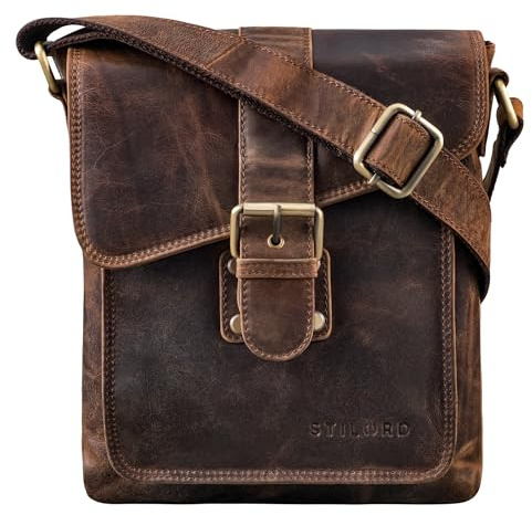 STILORD 'Mattia' kleine Umhängetasche Herren Echtleder Vintage - Schultertasche für 10,1 Zoll Tablets & iPads 9,7 Zoll - Messenger Bag & Herrenhandtasche, Farbe:soria - braun