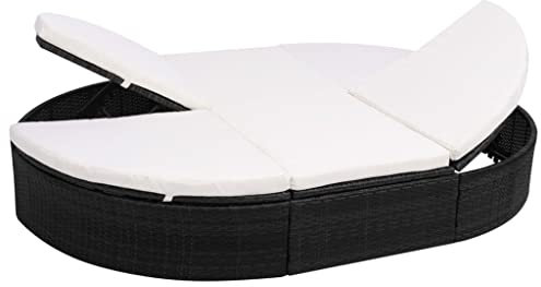 LVHUIDEH Doppel Gartenbett mit Kissen, Ovale Sonneninsel, Freizeitbett, Outdoor Sonnenliege, 2 Personen Gartenliege, Polyrattan Liegestuhl für Pools Garten Terrasse, 200 x 140 x 28 cm