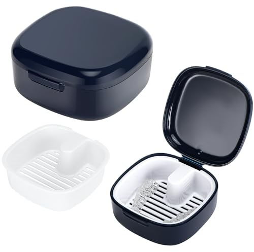 Zikenis Boîte de rangement pour prothèses dentaires avec tami,boîte à appareils orthodontiques,Boîtes pour Prothèses Dentaires,boîte à attelles dentaires pour support,boîte de nettoyage (bleu)