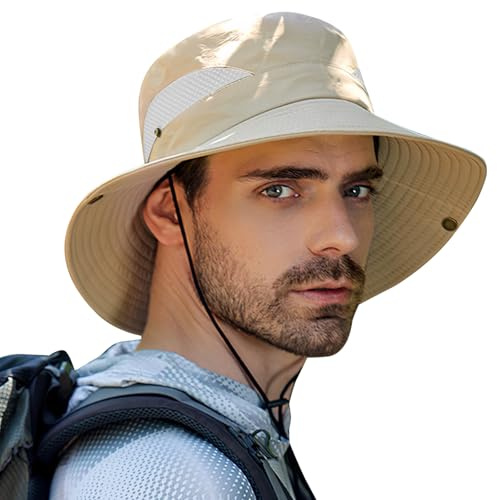 FairyPeach Sombrero Hombre, Gorro Pescador Lluvia ala Ancha, Boonie Gorras y Sombreros Protección UV Malla Transpirable, Sombrero de Sol Verano Bucket Hat