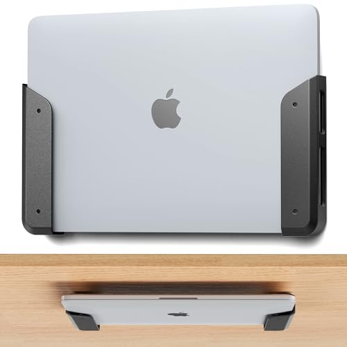 ELETIUO Vägg- och underskrivbord laptop-monteringshållare med lim och skruvar i, 26 mm (1,02 tum) tjock, repskydd, universal för MacBooks, yta, tangentbord, surfplattor, switch och mer