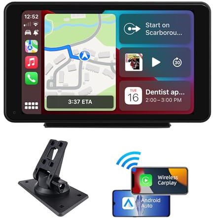 plimpton 7 Pulgadas Pantalla Coche con Carplay Inalámbrico Android Auto, Pantalla Táctil IPS para Coche con BT, AUX, Mirror Link, Navegación GPS, Assistant de Voz, L1
