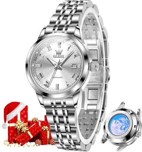 OLEVS Womens Automatic Watch Luxury Diamond Self Winding Ladies Wrist Watches Stainless Steel Waterproof Luminous