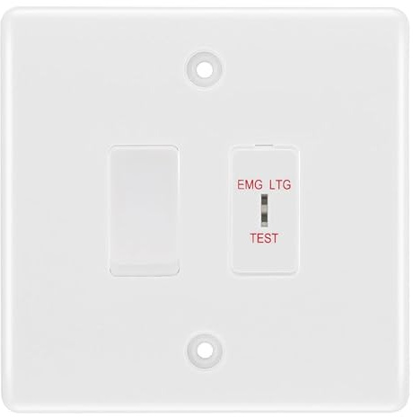 BG Nexus White 2 Gang Emergency Key Switch with 2 Way Single Pole Switch