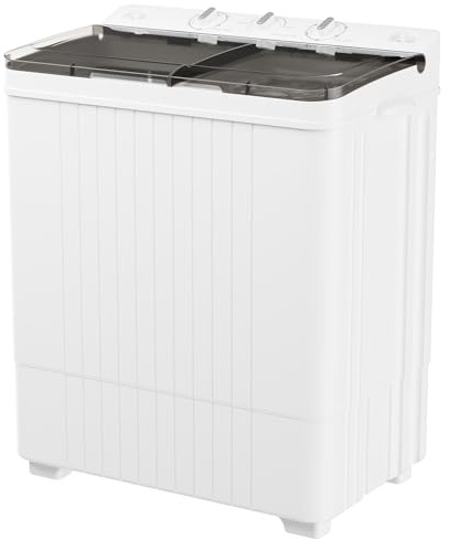 Omelaza Lavatrice portatile, doppia vasca, capacità 12,7 kg, mini lavatrice compatta e asciugatrice centrifuga combinata con ciclo di centrifuga per casa, camper, appartamento, grigio