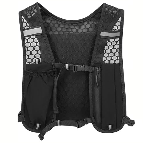Gilet Hydratation Running Femme et Homme, 1 Pc, sans Gourde (Noir) | Léger et Respirant, Support Téléphone 6,9'', Poche Arrière Grande Capacité, Sangles Réglables, avec Bandes Réfléchissantes