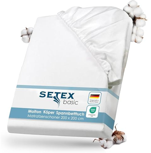 SETEX Molton Köper Matratzenschutz, 200 x 200 cm, Matratzenschoner aus 100% Baumwolle, Basic, Weiß