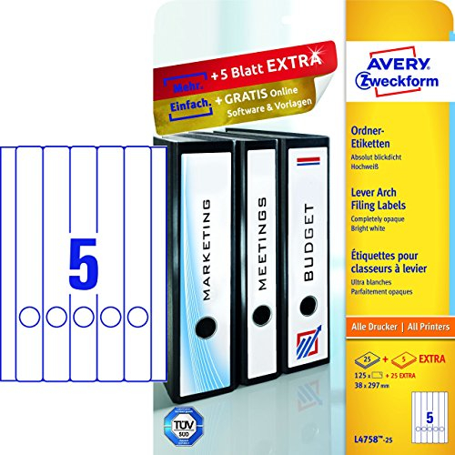 Ordneretikett 38x297mm weiß ZWECKFORM L4758-25 125ST