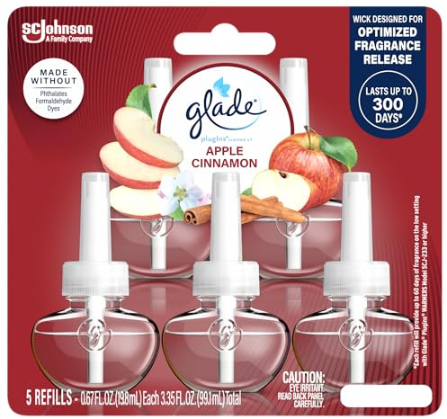 Glade PlugIns Refills Air Freshener, Scented and Essential Oils for Home and Bathroom, Apple Cinnamon, 3.35 Fl Oz, 5 Count