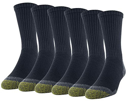 Gold Toe Men's 656s Cotton Crew Athletic Socks, Multipairs, Black/Grey Work (6-Pairs), Large (Pack of 6)