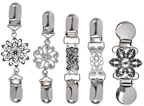 TIMESETL Clip de Rebeca de Mujer 5 Pzs - Broche Vintage de Suéter, Cintura y Escote - Metal Cadena de Plata Creativa - Pin Redondo para Chaqueta