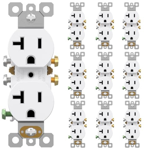 AIDA 20 Amps Outlets Duplex Electrical Receptacle Outlets, Electrical Outlet, 20Amp 125V Heavy-Duty Wall Outlet, Residential, 3-Wire, Self-Grounding, UL Listed, Side Wire (10 Pack, White)