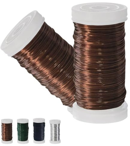 Brown Floral Wire for Christmas Wreath, 0.35mm×55m Florist Reel, Jewellery and Garden Paddle Wire, Flexible Roll for Flower Wreath Binding and DIY Crafting (2 Rolls)