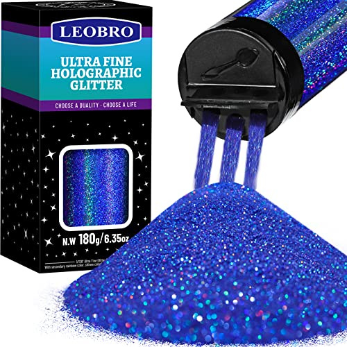 LEOBRO Glitter blu – Polvere olografica ultra fine in resina glitterata da 180 g, per decorazioni natalizie e artigianato