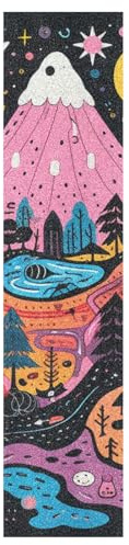 Cartoon Doodle Pink Skateboard Grip Tape Sheets Graphic Longboard Griptape BUBBLE FREE Anti-Slip Tapes for Teens Girls Boys