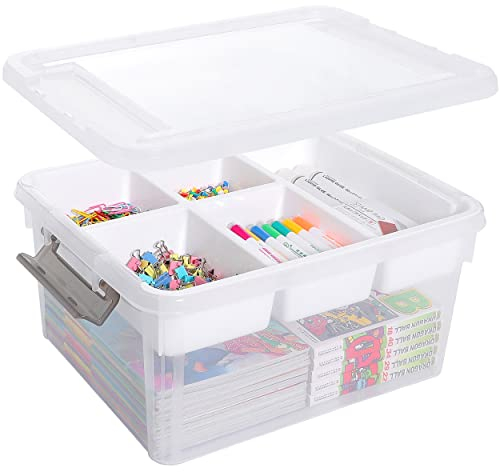 Citylife 16L Plastic Storage Boxes with Removable Tray Clear Multipurpose Caddy Organizer with Compartments Storage Container, Art & Craft Cases for Organizing Bead, Sewing, Playdoh, Tool