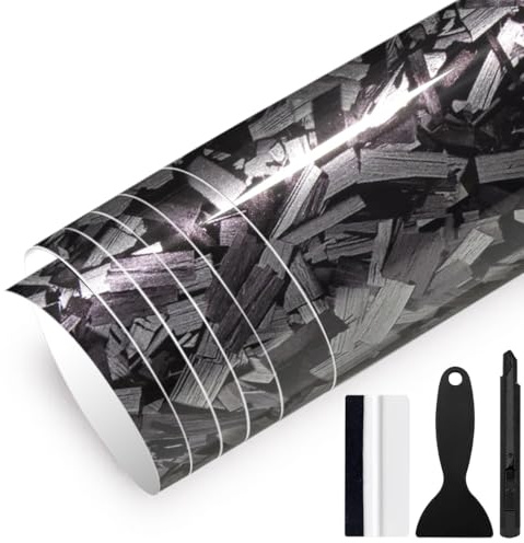 GRTHTATI 150cm x 30cm Pellicola Adhesiva Carbonio Forgiata Lucido per Auto Pellicola Wrapping Pellicola Protettiva per Interni/Esterni di Auto, Moto, Bici, Moto, Bici (Argento Lucida, 150cm x 30cm)