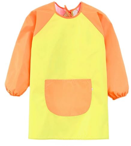 PLABBDPL Grembiule da Pittura Bambini,5-11 Anni Ragazza/Ragazzo,Grembiule per Pittura,Grembiuli per Bambini,Grembiulino Maniche Lunghe,Bavaglino per Pittura,Per la Pittura Artigianale,Giallo