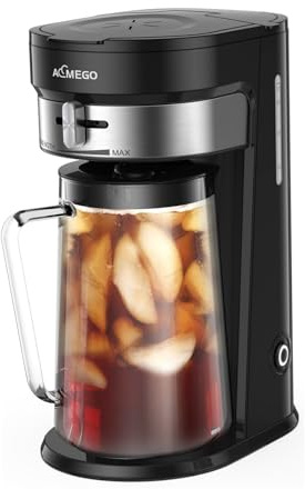 AEMEGO Iced Tea Maker, Brewing System with 2.5-quart Glass Pitcher, sliding strength selector, Stainless Steel Decoration, Reusable Filter (Black)
