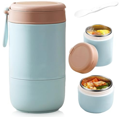 WIYETY Contenitore termico in acciaio inox per mangiare: ciotola termica con cucchiaio, 8000 ml, contenitore termico sottovuoto isolato, contenitore termico per bambini (blu)