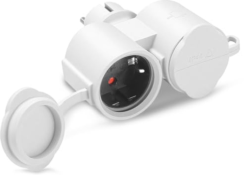 BOSYTRO Double fiche pour Prise Adaptateur, Adaptateur de Prise, multiprise Double Extérieur IP44, Int/Ext Convient, avec fiche Mise à la Terre 16A/250V/Max 3500W (Blanc)