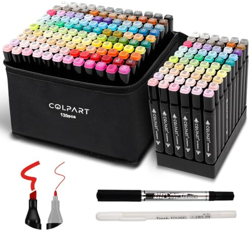 colpart 120+2 Dual Tip Alcohol Art Markers Set For Drawing,Permanent Art Pens Sketch Marker For Artists Drawing and Adult Colouring Books Design Set.