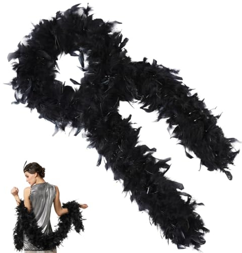 VRYNDH Boa plumas negro,Damas del jazz, carnaval, fiestas temáticas,2 metros de largo,accesorios de los años 20 para mujer Plumas negras