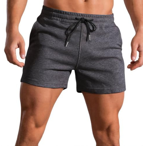 Men's 3 Inch Running Shorts Gym Training Bodybuilding Short Breathable Cotton Sports Shorts Darkgray XL