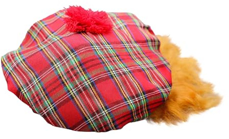 Red Tartan Scots Hat with Ginger Hair, 1 Pc. - Classic Design. Perfect for Parties, Celebrations, World and Culture, World Book Day, & Scottish Pride Halloween Halloween