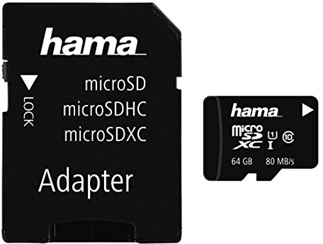 Hama microSDXC 64GB Class 10 UHS-I 80MB/s Karte inkl. SD Adapter