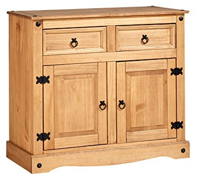 Home Source Corona Storage Cupboard Solid Pine 2 Drawer 2 Door Wooden Mexican Cabinet