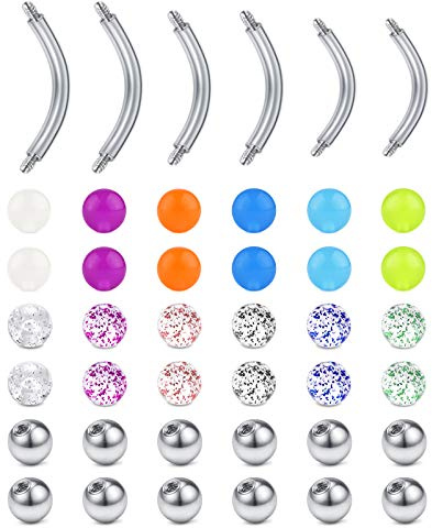 MODRSA 16G kirurgiskt stål läppar ögonbryn navelpiercing helix brottörhängen piercing bananer bar piercing 6 stycken böjda skivstångspiercing