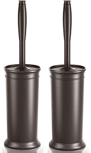 Toilet Brush and Holder 2 Pack, Toilet Bowl Brush with Extra Long Handle, Toilet Scrubber and Covered Holder, Toilet Brushes for Bathroom-Space Saving, Covered Brush, Durable, Deep Cleaning(Bronze)