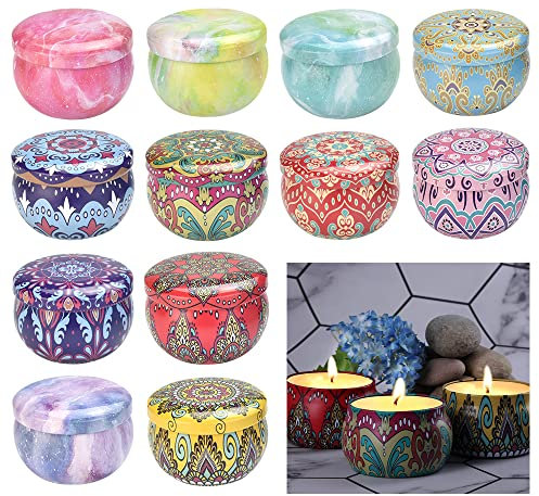 AFASOES 12 Pcs Candle Tins, 2.5 oz Empty Candle Jars Candle Making Tin Jars Metal Candle Tins Mini Candle Making Containers Candle Jars Metal Tins with Lids for DIY Candle Making, Arts, Crafts,Storage