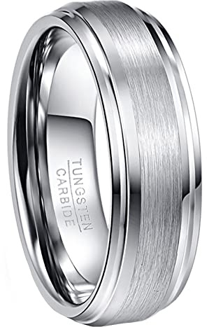 NUNCAD Brushed Men's Wedding Rings Tungsten Engagement Ring for Men Silver 7mm Band Ring Comfort Fit Size S
