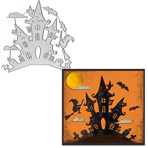 Halloween Home Cutting Dies Halloween Die Cuts for Card Making, Halloween House Background Bats Die Cut Embossing Stencil Template Tool for DIY Scrapbooking Photo Album Card Craft Decoration Supplies