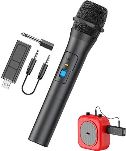 Wireless Microphone | Portable Wireless Handheld Mic Speaker with USB Receiver - Metal Cordless Microphone for Church, Karaoke, Singing, Class Use