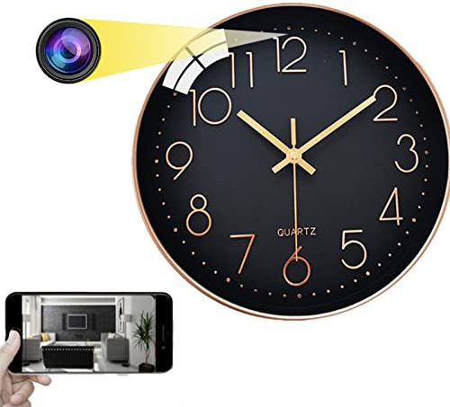 Firstoy Spion dold kamera, WiFi väggklocka kamera 1080P trådlös säkerhet nanny cam mini videoinspelare med mörkerseende och fjärrvisning, stöder iOS/Android