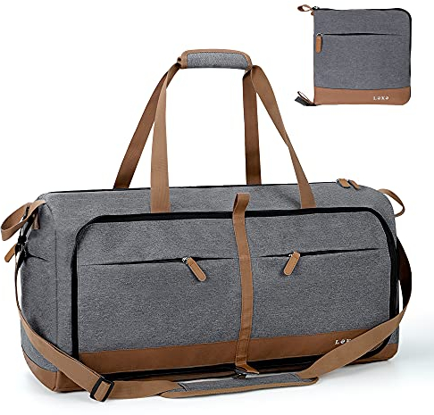 Lekesky Reisetasche Damen 80L Faltbare Reisetasche Weekender Sporttasche mit Schuhfach, wasserdichte Handgepäck Tasche/Sporttasche/Krankenhaustasche (Grau)