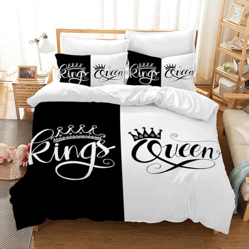 VTRXEG Copripiumino King E Queen,copripiumino Bianco E Nero Matrimoniale,Incluso 1 Copripiumino E 2 Federe, Set Di Biancheria Da Letto Per Coppie (B, 220x240cm)