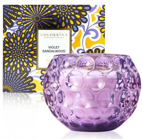 Cocorrína Duftkerze im Glas, Violet Sandalwood 300g, 100% Kokosnusswachs mit 2 Dochten, Scented Candle Brenndauer bis zu 40 Stunden, Perfekte Kerzengeschenke für Männer & Frauen