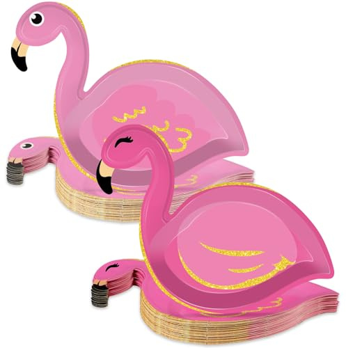 Naozinebi 50 Count Hawaiian Luau Party Paper Plates Flamingo Shaped Disposable Plates Summer Hawaiian Themed Party Tableware Flamingo Dinnerware for Aloha Birthday Baby Shower Wedding