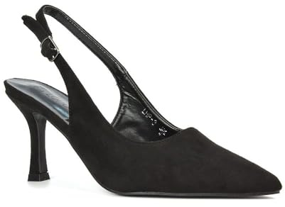 Women's Court Shoes Slingback Ladies Spointed Toe Evening Party Classic Stiletto High Heel Black Faux Suede Closed Toe Pumps Size 5