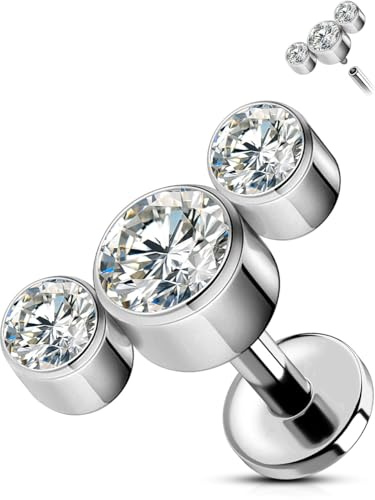 OUFER Kroppspiercing intern tråd labret läpppiercing smycken titan helix tragus snäcka örhänge stift 16 g helix läpp tragus bar, 6mm, Titan